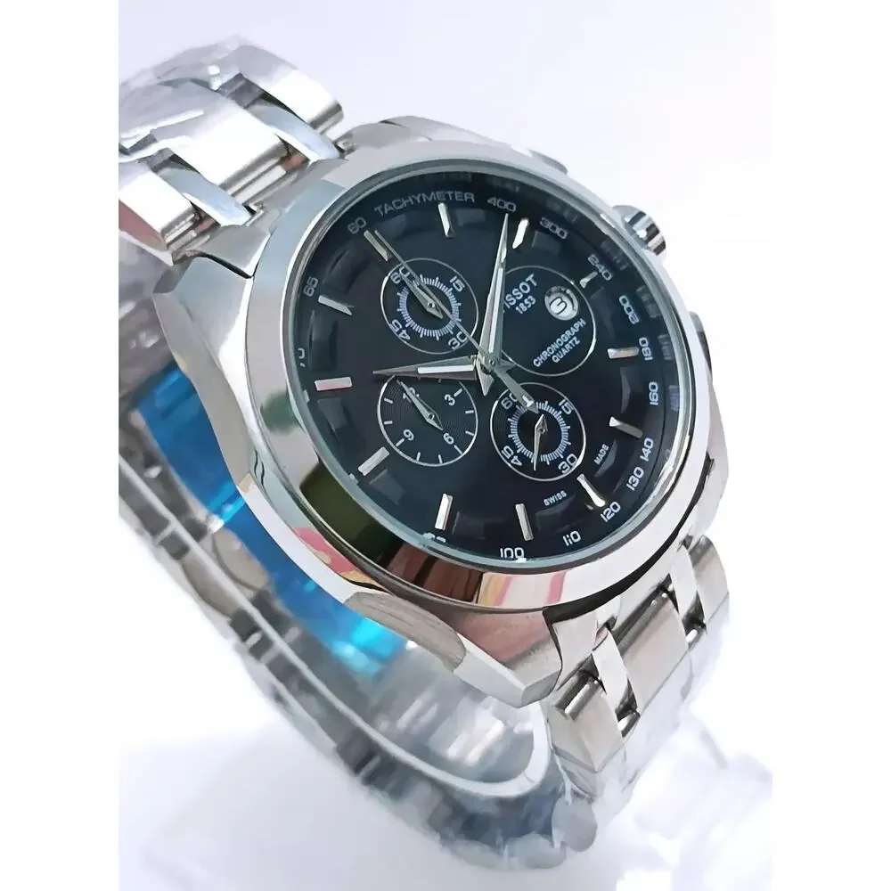 Tissot Two Tone Couturier Tachymeter Swiss Chronograph Men's Black Dial Watch